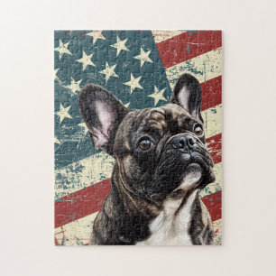 Puzzle Drapeau américain grunge Bouledogue français