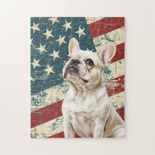 Puzzle Drapeau américain Grunge Chien Français Blanc