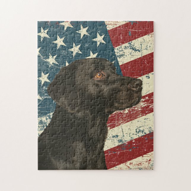 Puzzle Drapeau américain Grunge Chien Labrador Retriever  (Vertical)