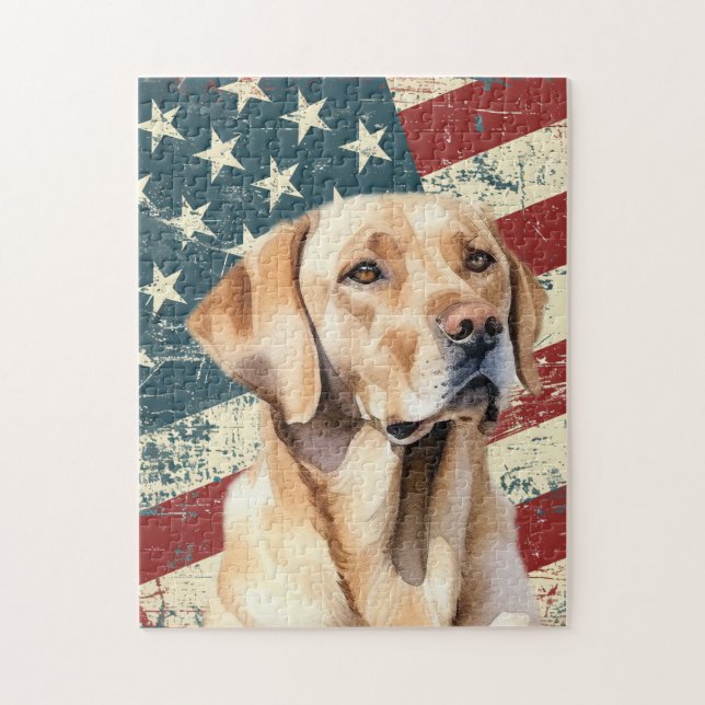 Puzzle Drapeau américain Grunge Chien Labrador Retriever  (Vertical)
