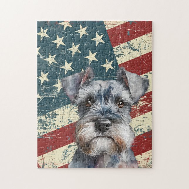 Puzzle Drapeau américain Grunge Miniature Schnauzer Chien (Vertical)