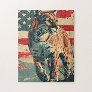 Puzzle Drapeau américain Lion Cougar Mountain Vintage