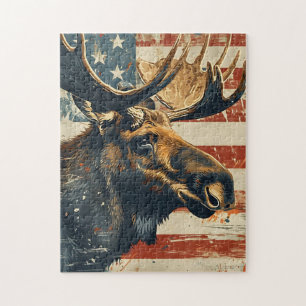 Puzzle Drapeau américain Moose Vintage
