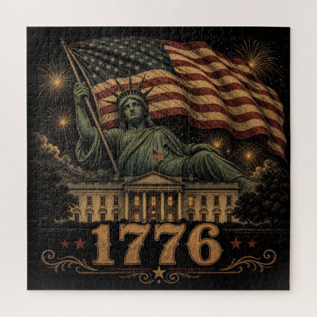 Puzzle Drapeau américain patriotique de 1776 Statue de la (Vertical)