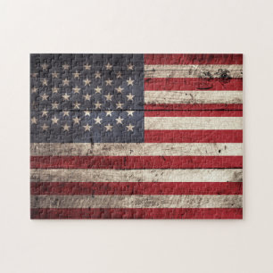 Puzzle Drapeau américain sur ancien grain de bois
