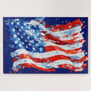 Puzzle Drapeau américain USA Aquarelle 4 juillet