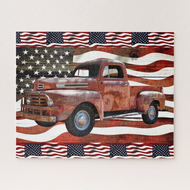 Puzzle Drapeau américain vintage Red Truck (Horizontal)
