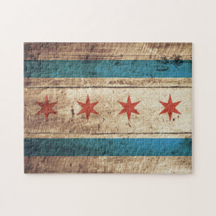 Puzzle Drapeau de Chicago sur le vieux grain en bois
