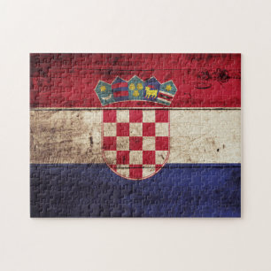 Puzzle Drapeau de la Croatie sur un vieux grain de bois