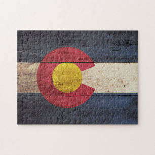 Puzzle Drapeau de l'État du Colorado sur un vieux grain d