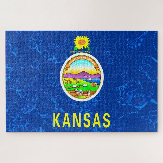 Puzzle Drapeau de l'État du Kansas Grunge (Horizontal)