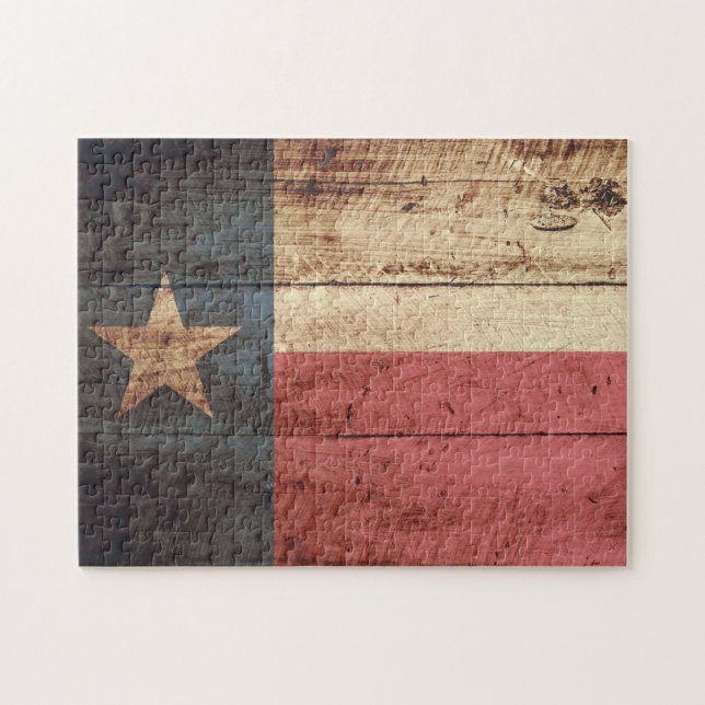 Puzzle Drapeau d'état du Texas sur le vieux grain en bois (Horizontal)
