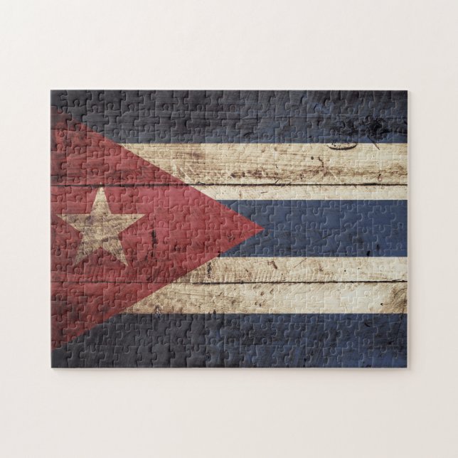 Puzzle Drapeau du Cuba sur le vieux grain en bois (Horizontal)