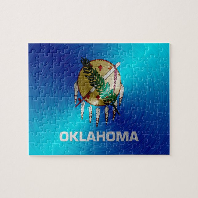 Puzzle Drapeau en métal brossé de l'Oklahoma (Horizontal)