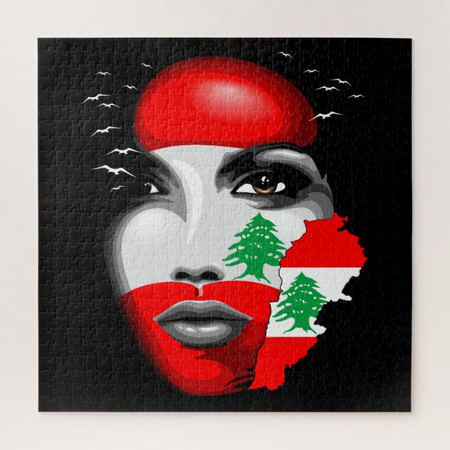 Puzzle Drapeau et carte du Liban sur le visage de la fill (Vertical)