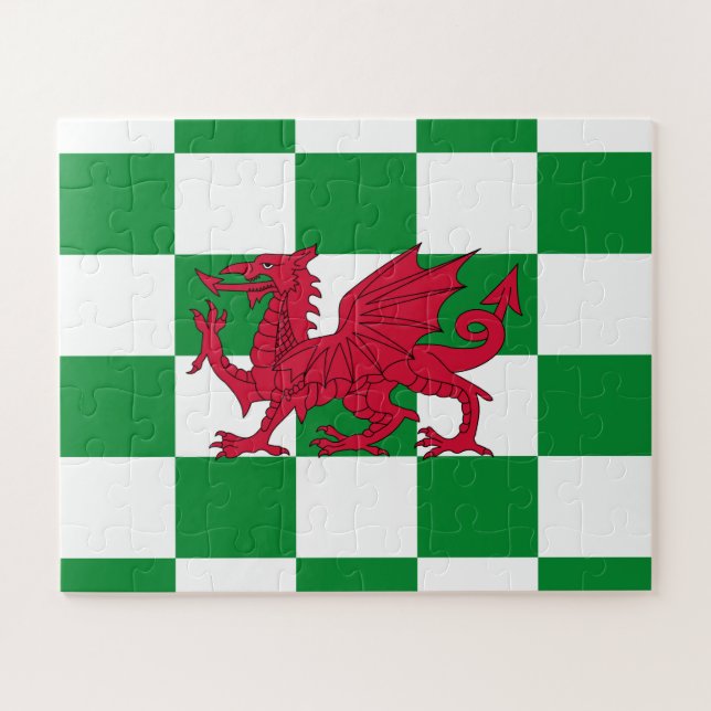 Puzzle Drapeau mystique rouge du dragon celtique du pays  (Horizontal)