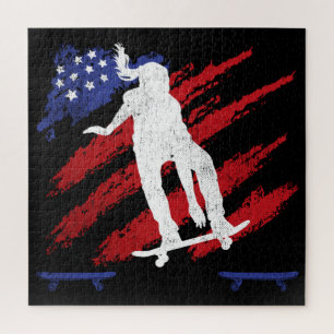 Puzzle Drapeau Patriotique USA Drapeau féminin Skateboard