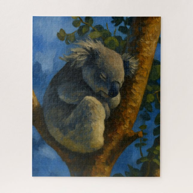 Puzzle Dreaming in the Eucalyptus - Sleeping Koala Art (Vertical)