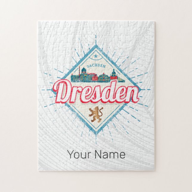 Puzzle Dresde Allemagne Saxe Retro Skyline Vintage (Vertical)