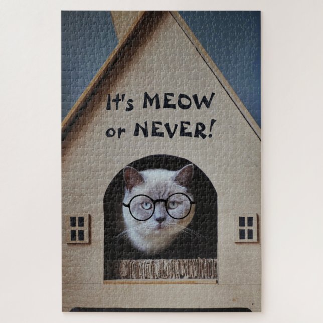 Puzzle Drôle Chat Porter des lunettes C'est Meow ou Jamai (Vertical)