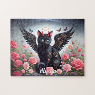 Puzzle Drôle de chat ange et démon noir