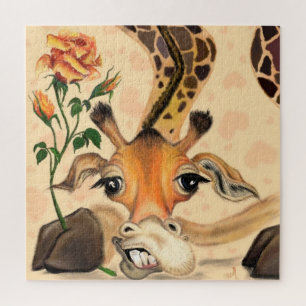 Puzzle drôle de girafe avec rose