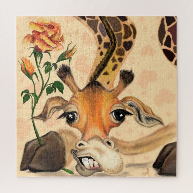 Puzzle drôle de girafe avec rose (Vertical)
