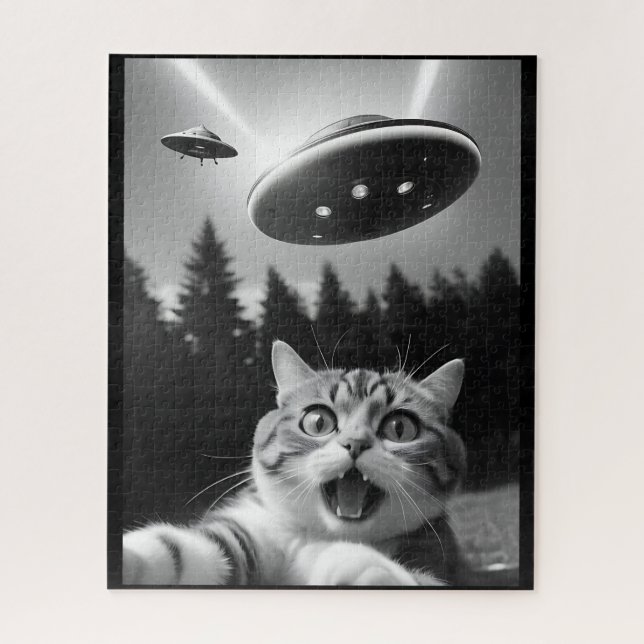 Puzzle Drôle de selfie de chat avec des drones extraterre (Vertical)