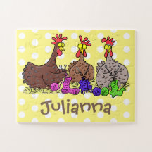 Drôle dessin animé de poulets de tricot