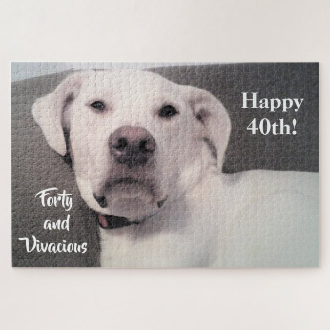 Puzzle Drôle mignon Grumpy Chien blanc 40e anniversaire N (Horizontal)