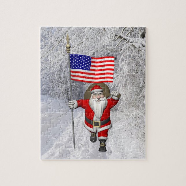 Puzzle Drôle Père Noël avec drapeau américain (Vertical)