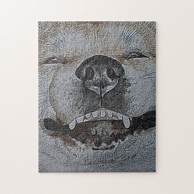 Puzzle drôle photo de chien souriant voyant (Vertical)