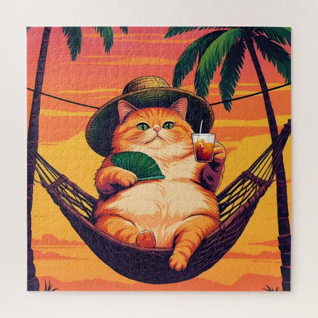 Puzzle Drôle Rétro Vacances de chats d'été (Vertical)