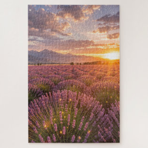 Puzzle du champ de lavande au coucher du soleil