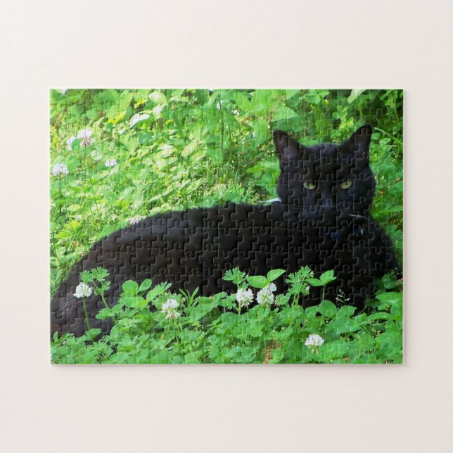 Puzzle du chat Bombay allongé dans du trèfle vert (Horizontal)