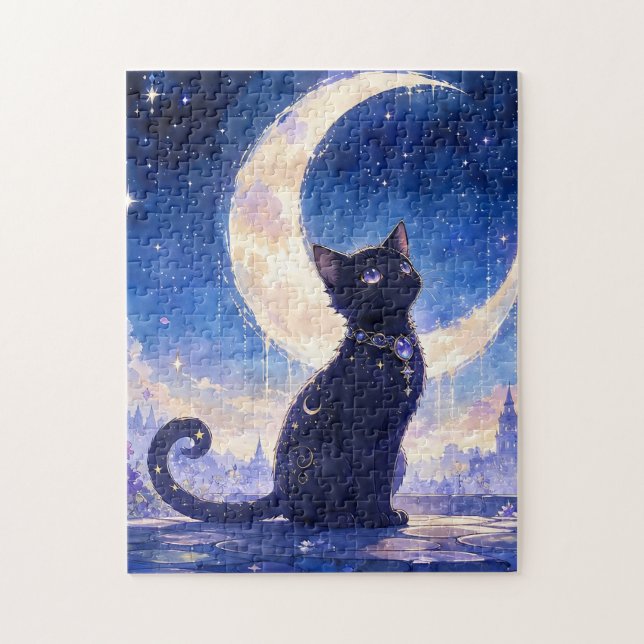 Puzzle du Chat Noir au Clair de Lune (Vertical)