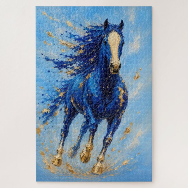 Puzzle du cheval en or bleu royal (Vertical)