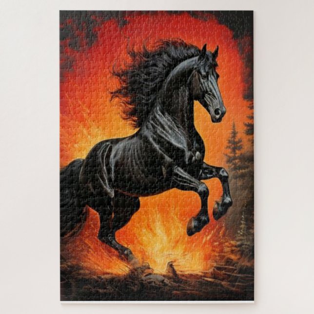 Puzzle du cheval noir majestueux (Vertical)