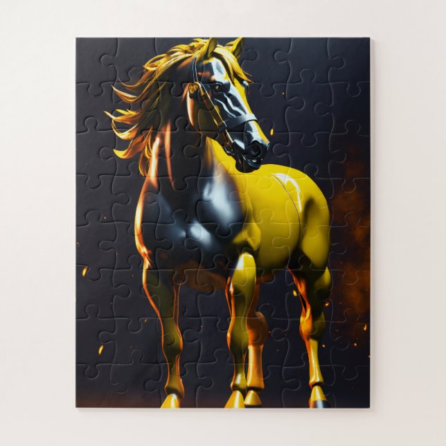 Puzzle du Logo de Cheval Doré | Cheval Puissant de (Vertical)