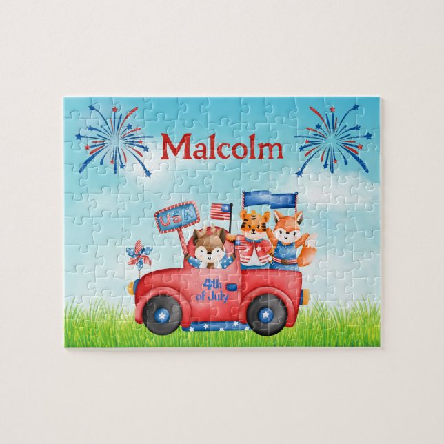 Puzzle du nom d'enfant personnalisé du 4 juillet (Horizontal)