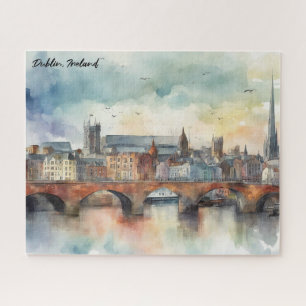 Puzzle Dublin Ireland City Silhouette Aquarelle Peinture