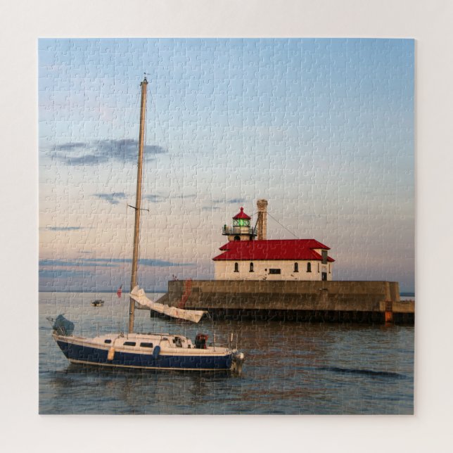 Puzzle Duluth Harbour South Pier Light & Sailboat (Vertical)