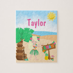 Puzzle d'une fille blonde sur la plage Aloha Luau