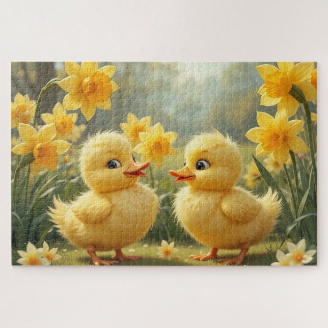 Puzzle Duo De Canards Ensoleillés Parmi Les Daffodiques (Horizontal)