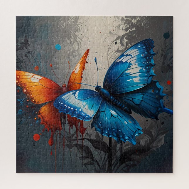 Puzzle Duo papillon : Vivid orange et bleu (Vertical)
