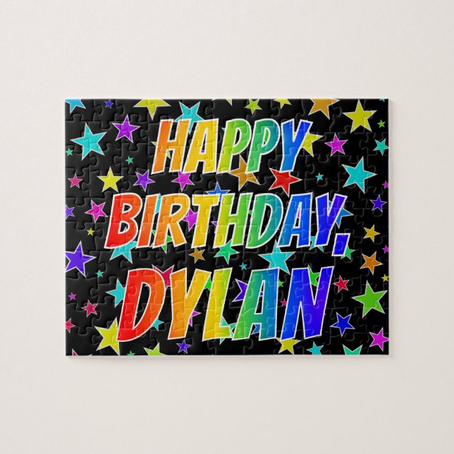Puzzle "DYLAN" Prénom, Amusant "HEUREUX ANNIVERSAIRE" (Horizontal)