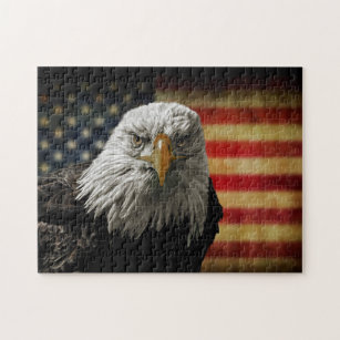 Puzzle Eagle chauve américain sur le drapeau grunge