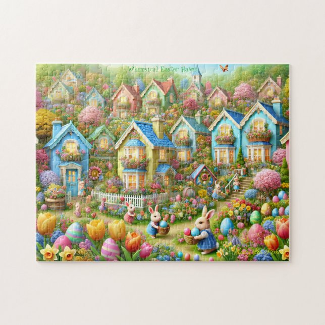 Puzzle Easter Bunny Village,  Pastel Painted Cottages (Horizontal)