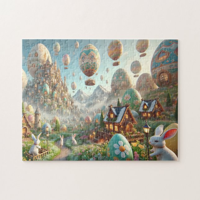 Puzzle Easter Egg Wonderland Whimsical Bunny Scene (Horizontal)