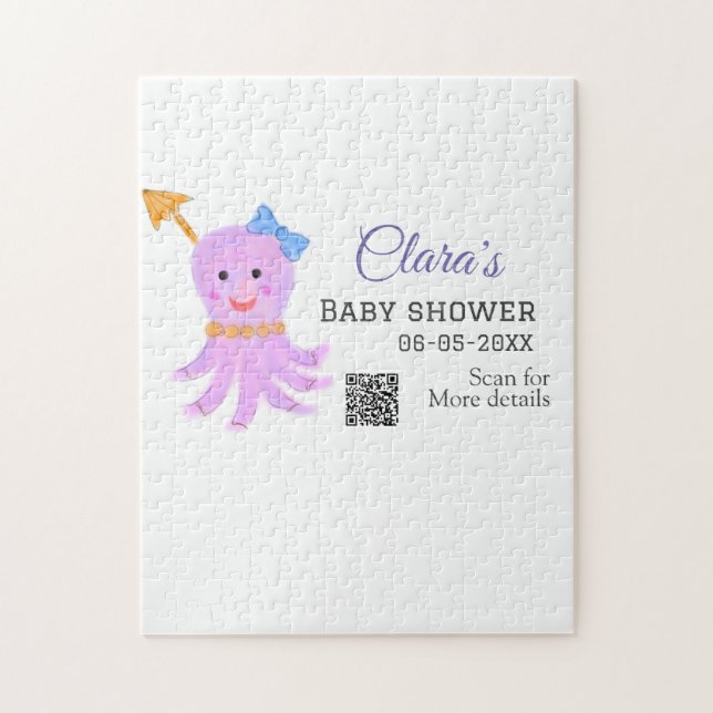 Puzzle Eau bleu violet octopus baby shower mer ani (Vertical)